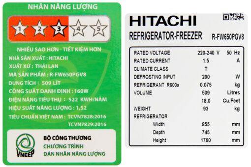 Tủ lạnh Hitachi Inverter 509 lít R-FW650PGV8 GBK