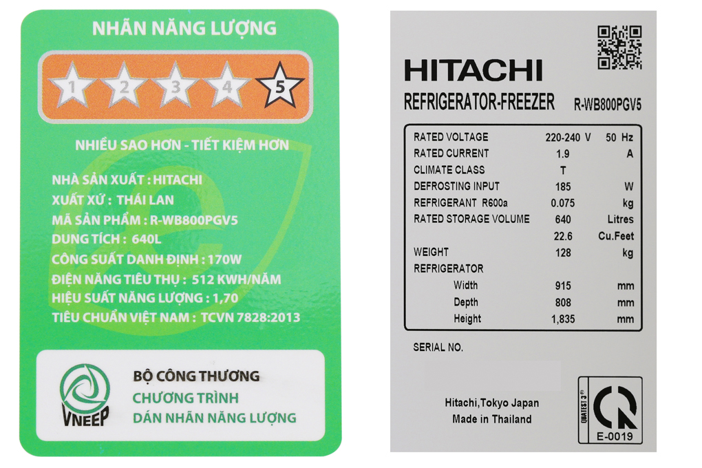 Tủ lạnh Hitachi Inverter 640 lít R-WB800PGV5 XGR
