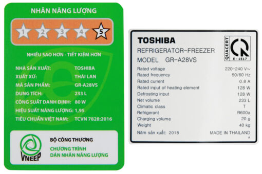 Tủ lạnh Toshiba Inverter 233 lít GR-A28VS (DS1)