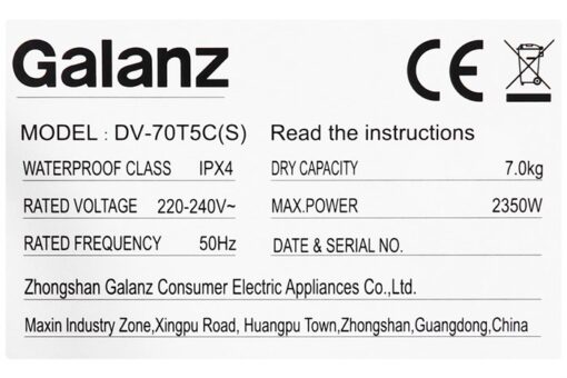 Máy sấy thông hơi Galanz 7 Kg DV‐70T5C(S)