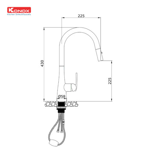 Vòi rửa Konox dây rút Curva Grey nóng lạnh