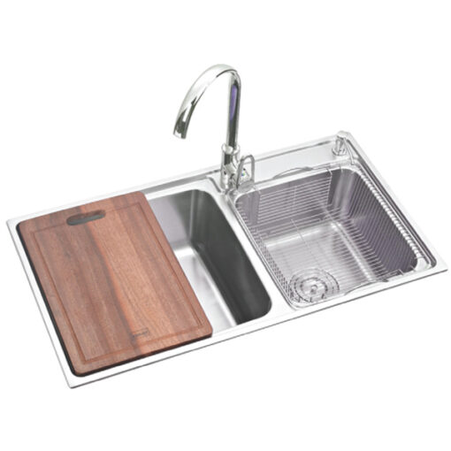 Chậu rửa 2 hố lệch 81cm Inox 201 Faster FS 8143S