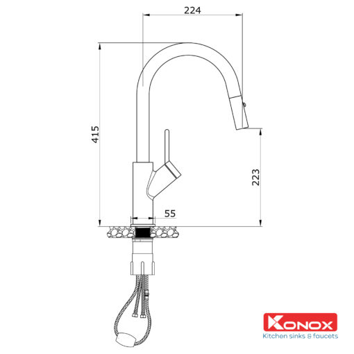 Vòi rửa Konox dây rút Ponte Nickel nóng lạnh