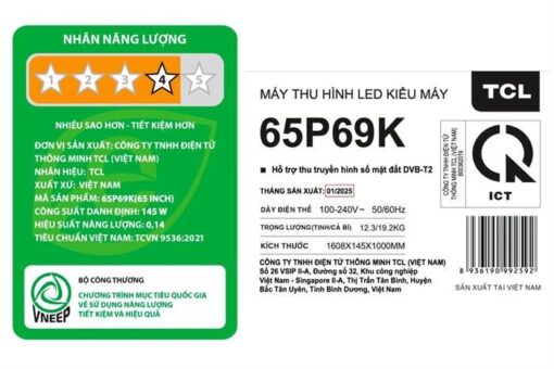 Google Tivi TCL AI 4K 65 inch 65P69K