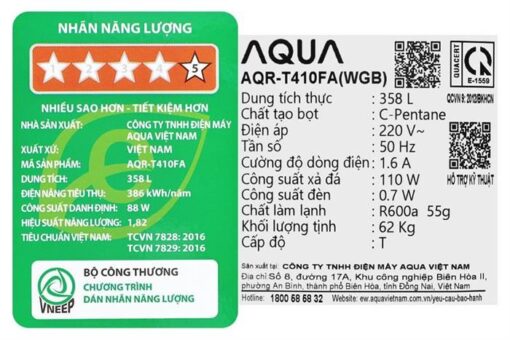 Tủ lạnh Aqua Inverter 358 lít AQR-T410FA(WGB)