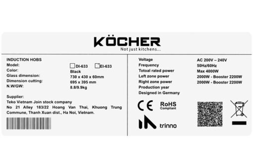 Bếp từ 2 vùng nấu 4000W Kocher DI-633