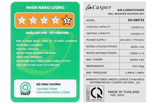 Điều hoà 2 chiều Casper Inverter 1 HP 9300BTU XH-09IF35