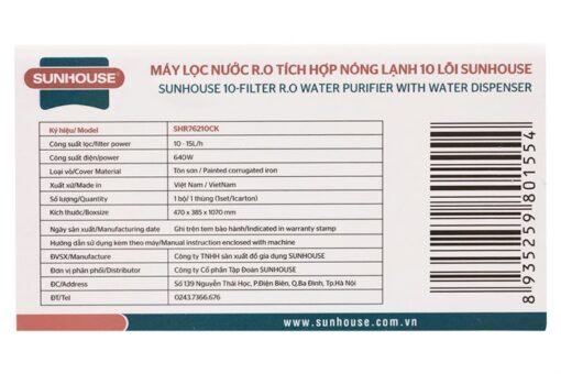 Máy lọc nước RO nóng nguội lạnh 10 lõi Sunhouse SHR76210CK